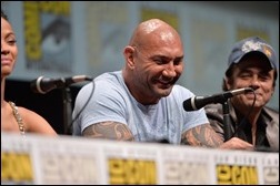 SAN DIEGO, CA - JULY 20:  (L-R) Actors Zoe Saldana, Dave Bautista and Benicio del Toro speak at Marvel's "Guardians Of The Galaxy" panel during Comic-Con International 2013 at San Diego Convention Center on July 20, 2013 in San Diego, California.  (Photo by Alberto E. Rodriguez/WireImage)