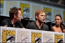 SAN DIEGO, CA - JULY 20: (L-R) Actors James Gunn, Chris Pratt and Zoe Saldana speak at Marvel's "Guardians Of The Galaxy" panel during Comic-Con International 2013 at San Diego Convention Center on July 20, 2013 in San Diego, California.  (Photo by Alberto E. Rodriguez/WireImage)