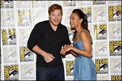 SAN DIEGO, CA - JULY 20:  Actors Chris Pratt (L) and Zoe Saldana attend Marvel Studios' "Thor: The Dark World", "Captain America: The Winter Soldier" and "Guardians of The Galaxy" during Comic-Con International 2013 at Hilton San Diego Bayfront Hotel on July 20, 2013 in San Diego, California.  (Photo by Ethan Miller/Getty Images)