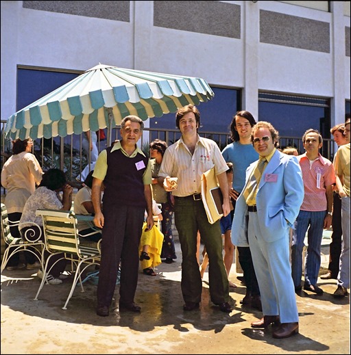 David Cody Weiss (far left, background), Jack Kirby, Neal Adams, Mike Friedrich, Bernie Lansky, Ed Nizyborski, ?, Bill Lund