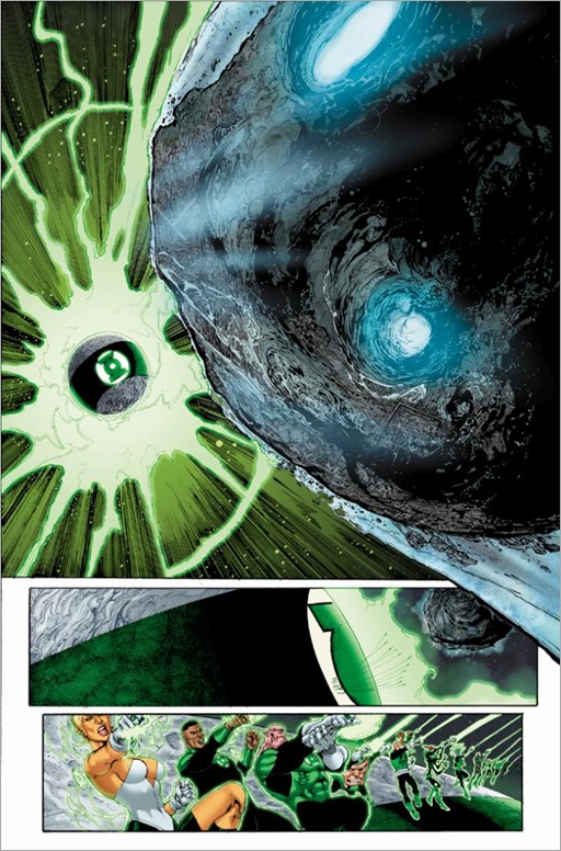 An interior colored page for GREEN LANTERN CORPS: EDGE OF OBLIVION Issue #1 penciled and inked by Van Sciver, colored by Jason Wright.